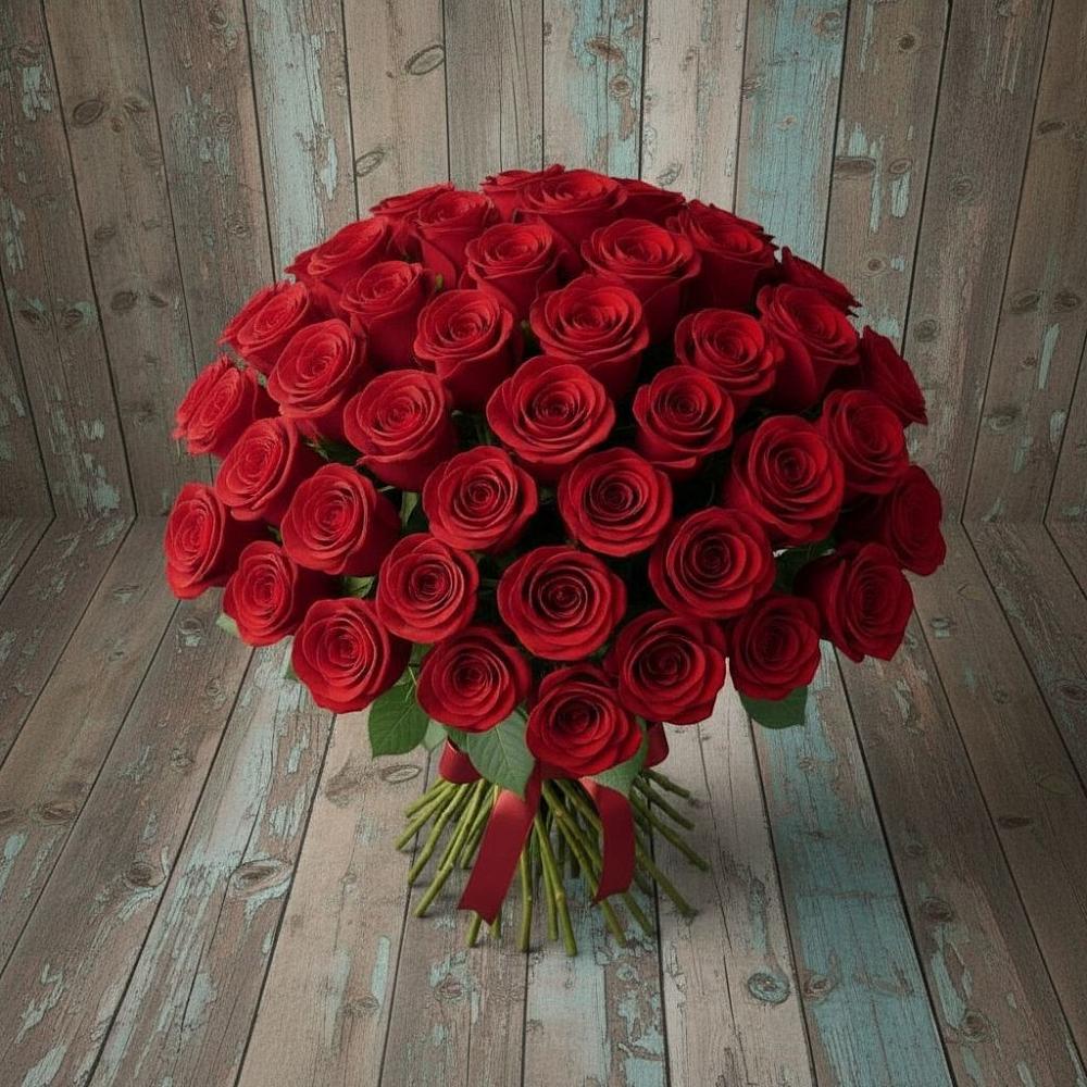 Букет 55 Красных роз Фридом в Новотитаровской