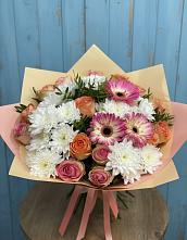 Букет цветов из:  Розы, Герберы и Хризантемы #REPLACE_PRED# Новотитаровской