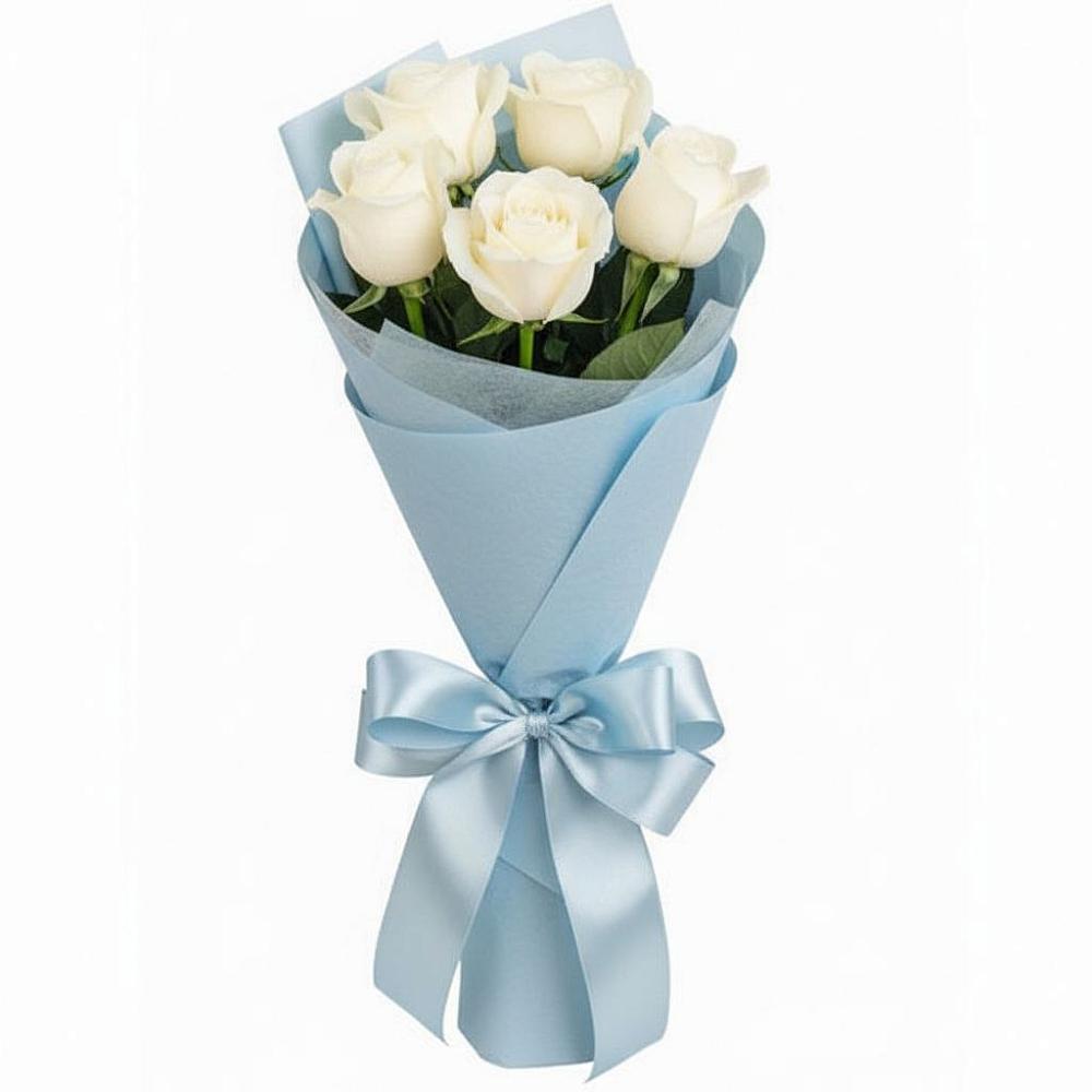 Букет 5 Белых роз Проуд в Новотитаровской