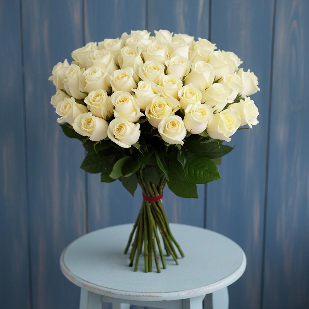 Букет 51 Белая роза Эдлесс Лав в Новотитаровской