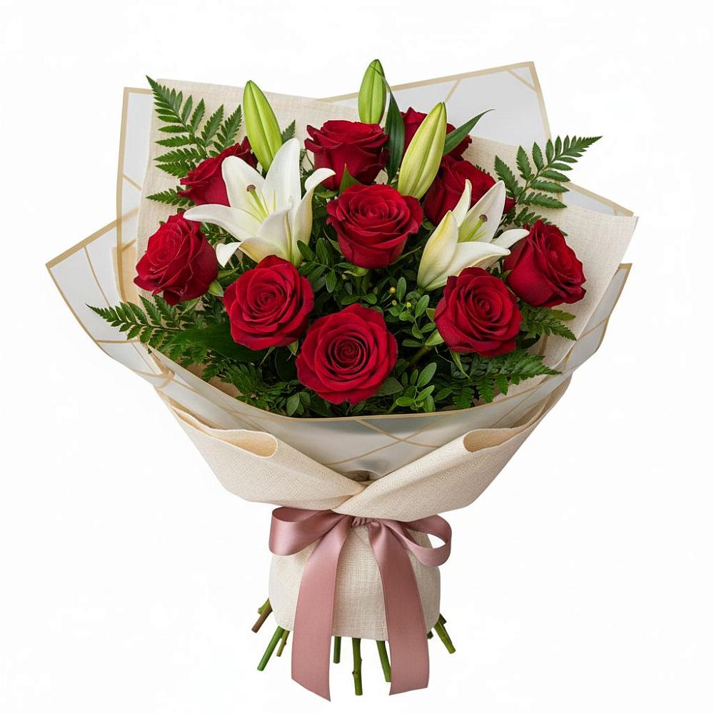 Букет цветов из: Лилии и Розы в Новотитаровской