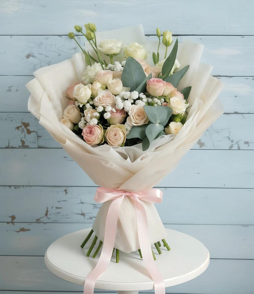 Букет цветов из: Розы и Лизиантусы в Новотитаровской