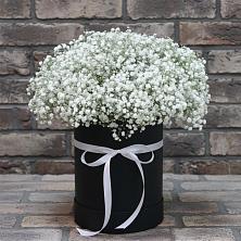Цветочная композиция из Гипсофила в шляпной коробке в Новотитаровской